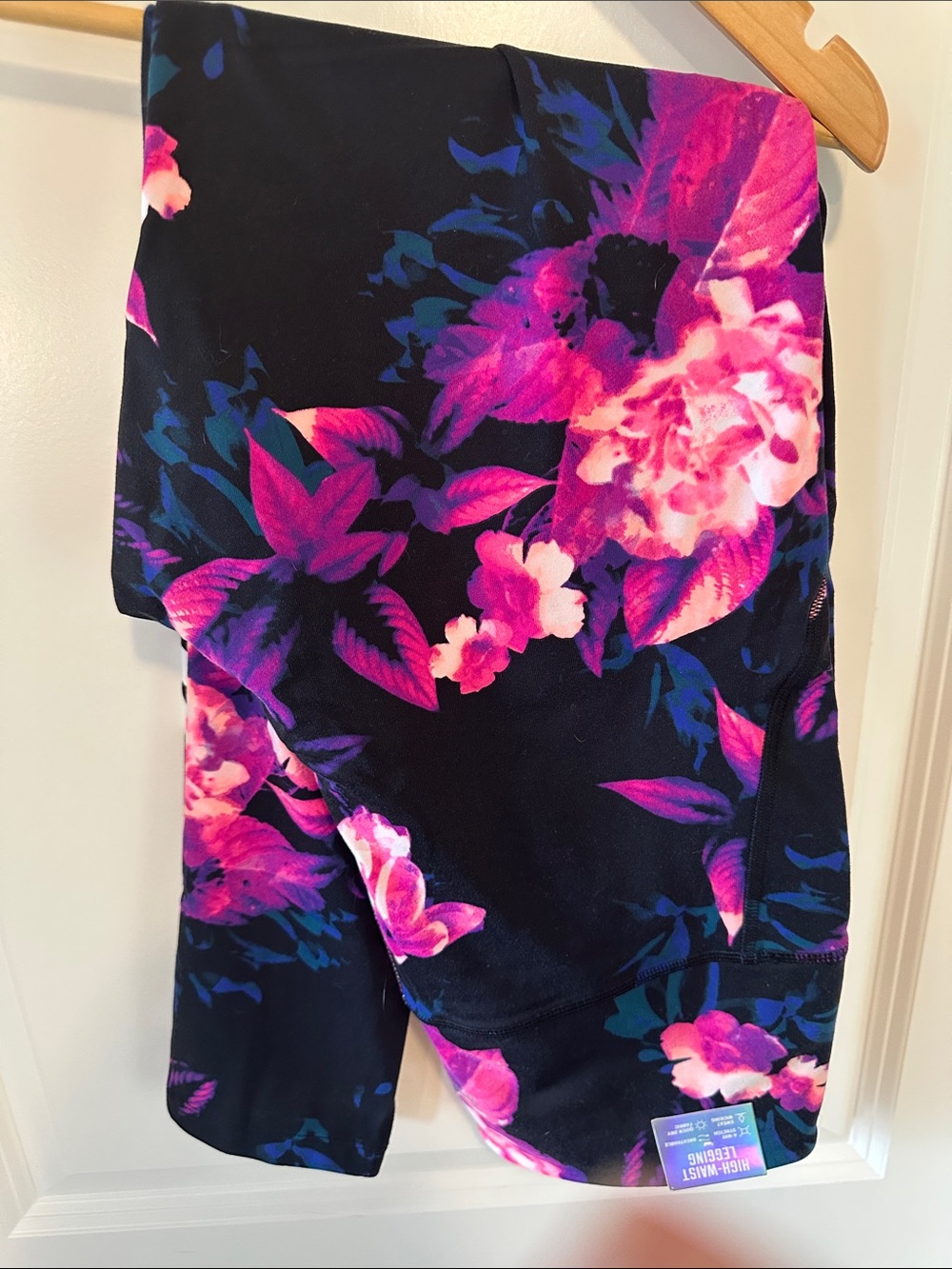 PINK Victoria's Secret Black Leggings with Pink & Purple Floral Print